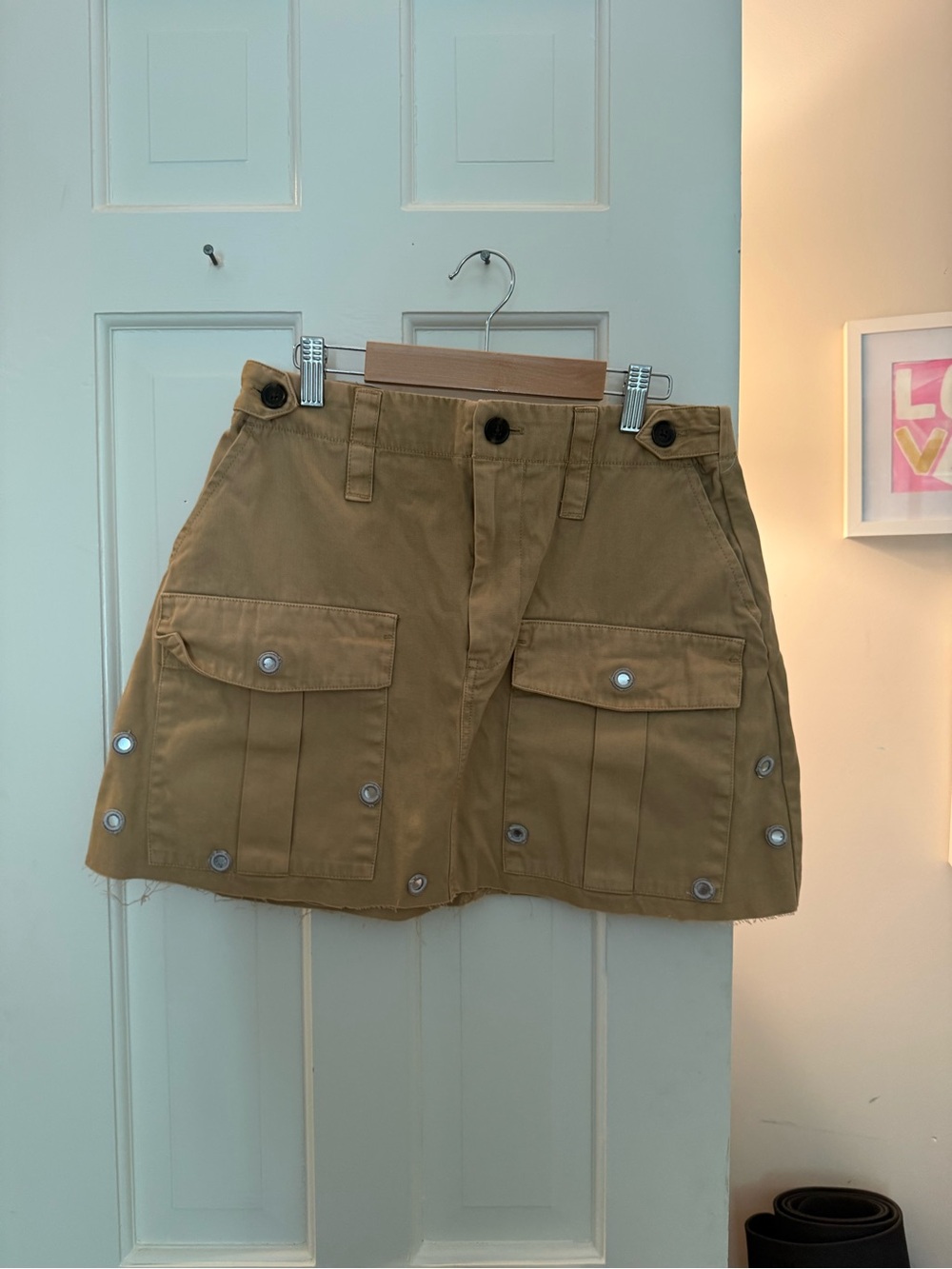 Khaki Cargo Mini Skirt with Snap Details